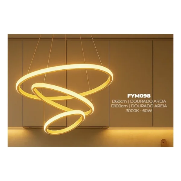 LUSTRE FYM098 - PEND DOURADO 3000K Diametro: 100cm