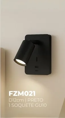 FZM021 - LUMINARIA DE CAMA P/ LEITURA PRETA D12cm  SOQ. GU10