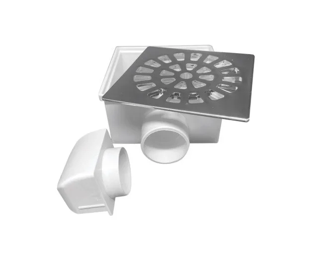 RALO SIFONADO QUADRADO BRANCO C/ GRELHA QUADRADA CROMADO 100X52X40MM - REBOUCAS
