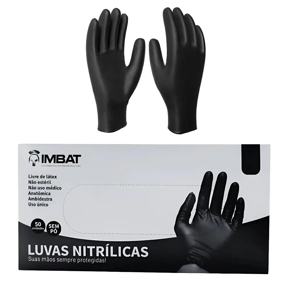 LUVA NITRILCA PRETA HEAVY DESCARTAVEL C/ 50 UN T. 9 (G) - IMBAT