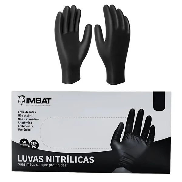 LUVA NITRILCA PRETA HEAVY DESCARTAVEL C/ 50 UN T. 9 (G)  - IMBAT