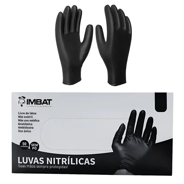 LUVA NITRILCA PRETA HEAVY DESCARTAVEL C/ 50 UN T. 10 (EG)  - IMBAT