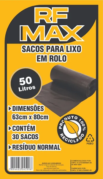 SACO P/ LIXO EM ROLO 50L PRETO C/ 30 SACOS -