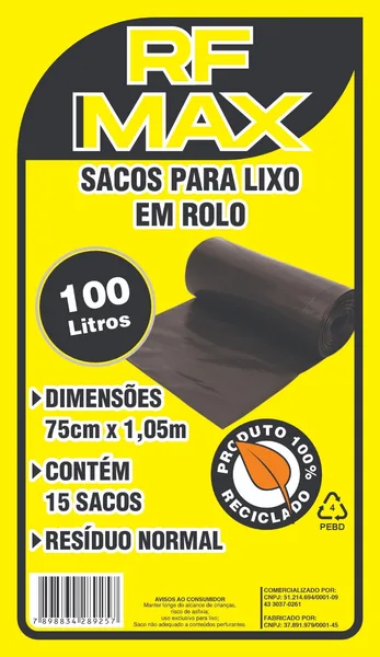 SACO P/ LIXO EM ROLO 100L PRETO C/ 15 SACOS -