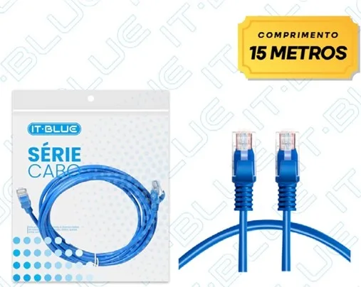 CABO DE REDE LAN C/ 15M RJ45 CAT5 - IT BLUE